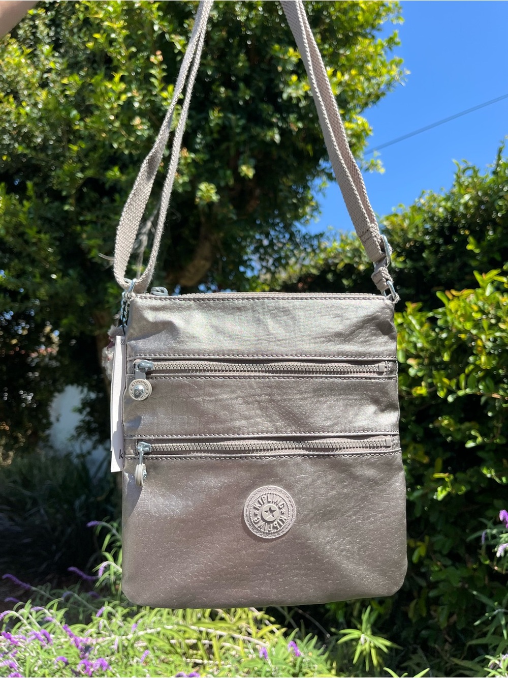 NWT Kipling KEIKO Small Crossbody Bag Metallic Pewter Lightweight Travel